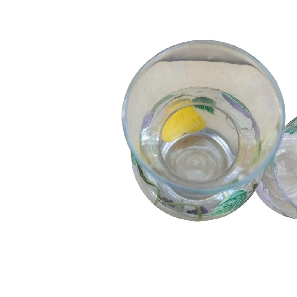 Vintage Hand Painted Floral Tumble Up Glass Bedside Water‎ Carafe Set